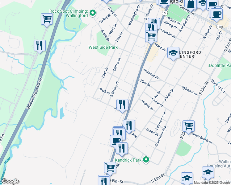 map of restaurants, bars, coffee shops, grocery stores, and more near 1 Dudley Avenue in Wallingford