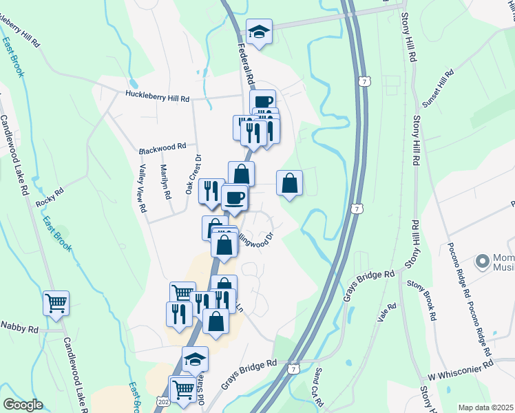 map of restaurants, bars, coffee shops, grocery stores, and more near 2 Tara Drive in Brookfield