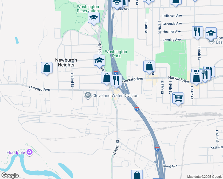map of restaurants, bars, coffee shops, grocery stores, and more near 4622 Harvard Avenue in Newburgh Heights