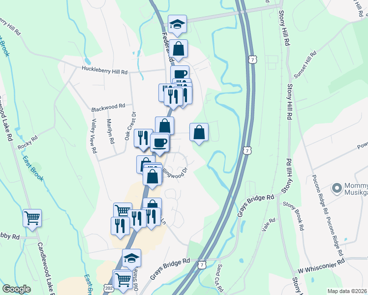 map of restaurants, bars, coffee shops, grocery stores, and more near 1 Cheshire Court in Brookfield