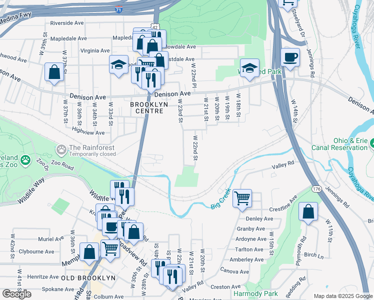 map of restaurants, bars, coffee shops, grocery stores, and more near 4004 West 22nd Street in Cleveland