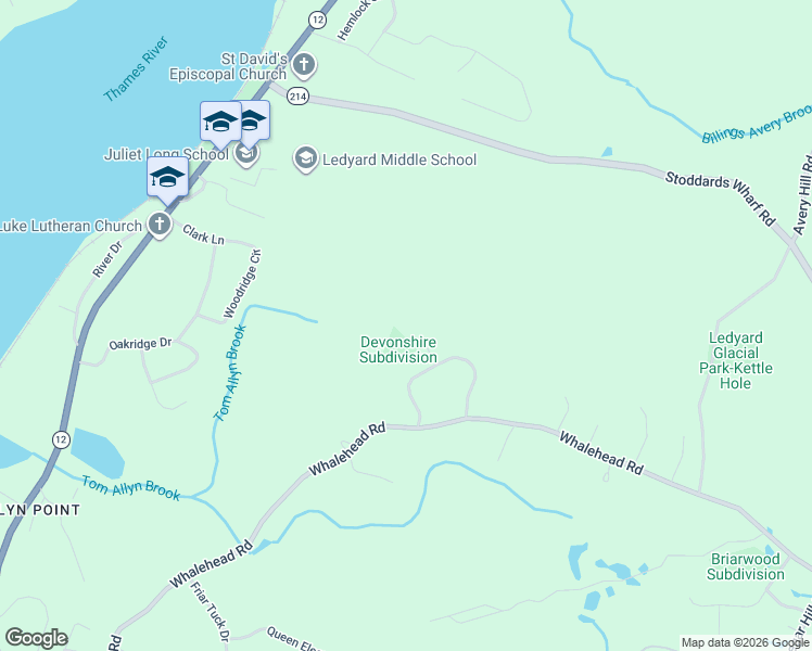 map of restaurants, bars, coffee shops, grocery stores, and more near 5 Ravenwood Row in Ledyard