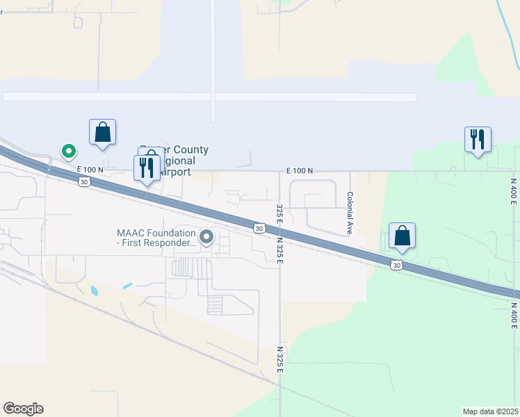 map of restaurants, bars, coffee shops, grocery stores, and more near 4701 Airport Drive in Valparaiso