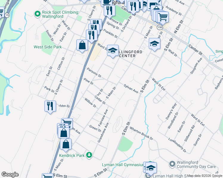 map of restaurants, bars, coffee shops, grocery stores, and more near 44 Morningside Terrace in Wallingford