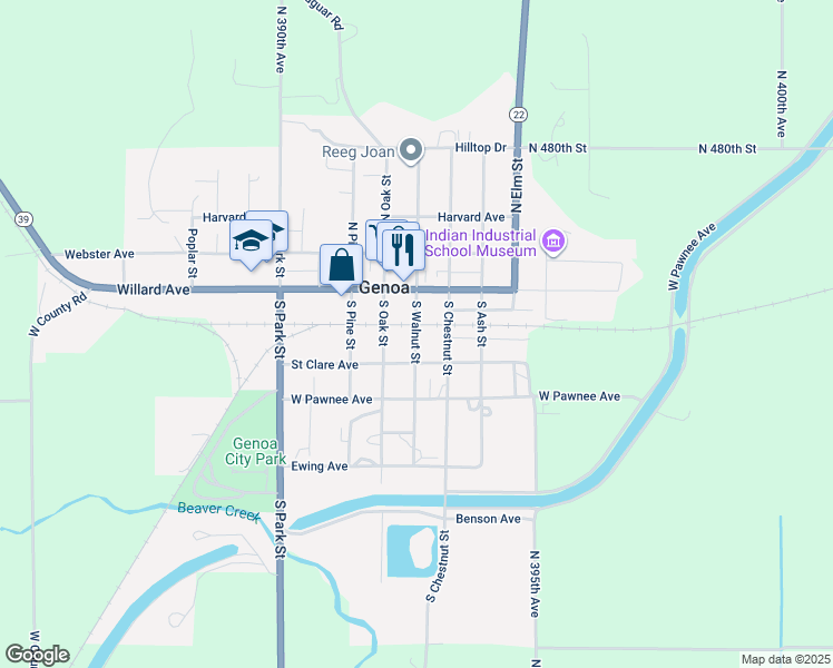 map of restaurants, bars, coffee shops, grocery stores, and more near 228 South Walnut Street in Genoa