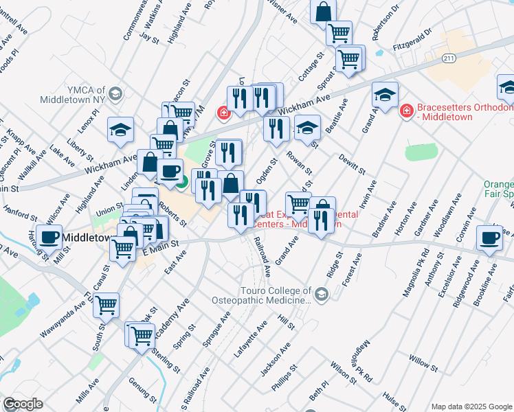 map of restaurants, bars, coffee shops, grocery stores, and more near 21 Beattie Avenue in Middletown
