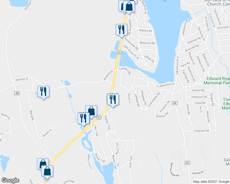 map of restaurants, bars, coffee shops, grocery stores, and more near 8 Adams Court in Carmel