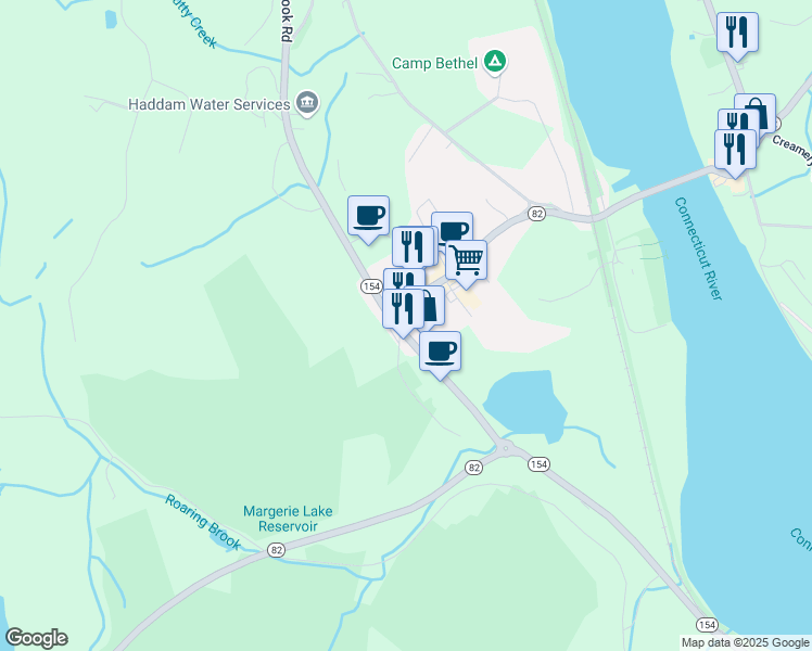 map of restaurants, bars, coffee shops, grocery stores, and more near 1610 Saybrook Road in Haddam