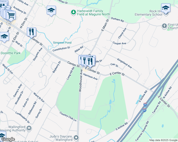 map of restaurants, bars, coffee shops, grocery stores, and more near 824 East Center Street in Wallingford