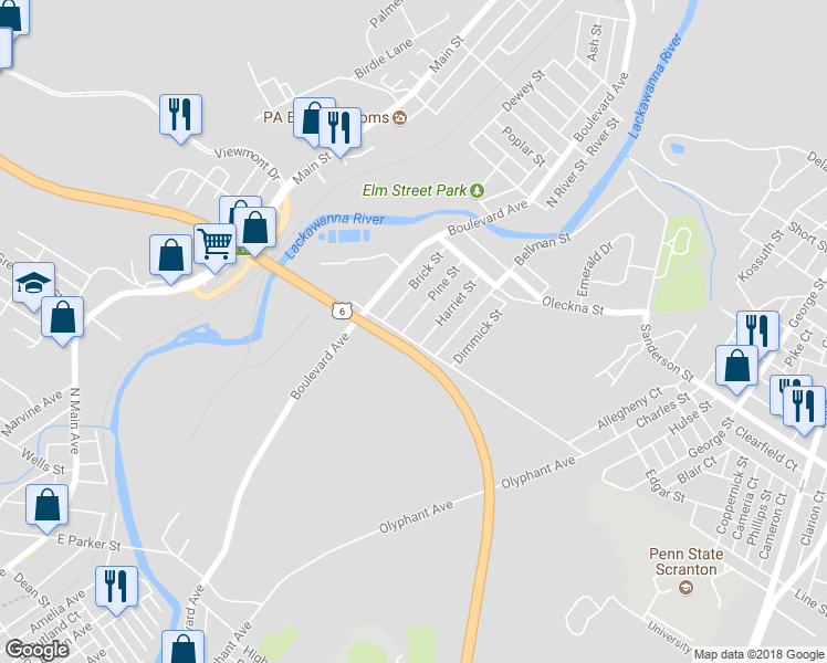 map of restaurants, bars, coffee shops, grocery stores, and more near 209 Pancoast Street in Throop