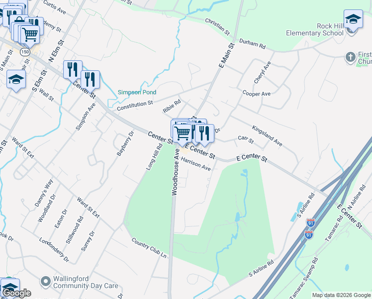 map of restaurants, bars, coffee shops, grocery stores, and more near 833 East Center Street in Wallingford