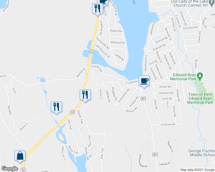 map of restaurants, bars, coffee shops, grocery stores, and more near 8 Hillside Road in Carmel Hamlet