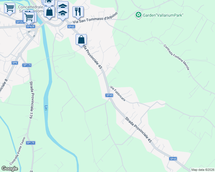 map of restaurants, bars, coffee shops, grocery stores, and more near Strada Provinciale 45 in Pontecorvo