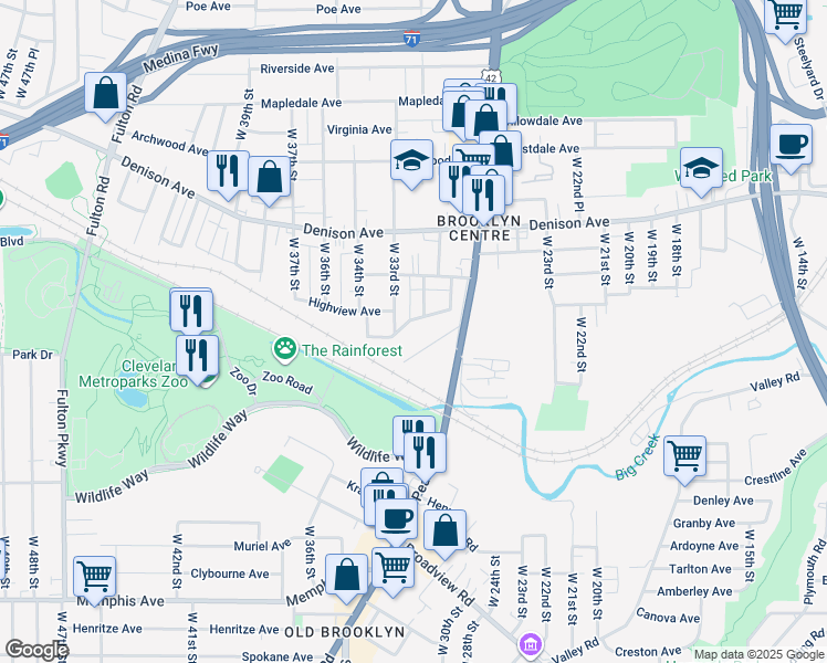 map of restaurants, bars, coffee shops, grocery stores, and more near 3935 West 33rd Street in Cleveland