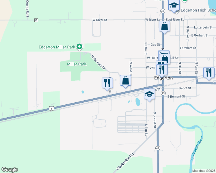 map of restaurants, bars, coffee shops, grocery stores, and more near 124 Laubach Drive in Edgerton