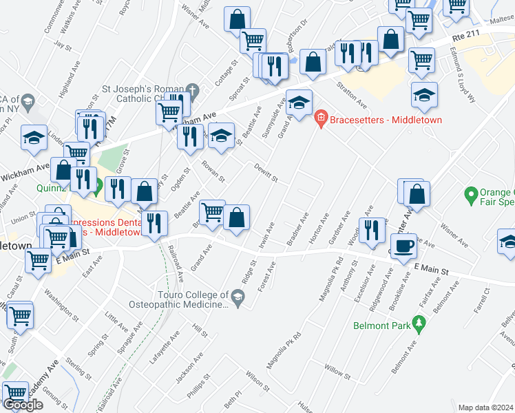 map of restaurants, bars, coffee shops, grocery stores, and more near 137 Prospect Avenue in Middletown