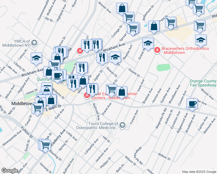 map of restaurants, bars, coffee shops, grocery stores, and more near 22 Broad Street in Middletown