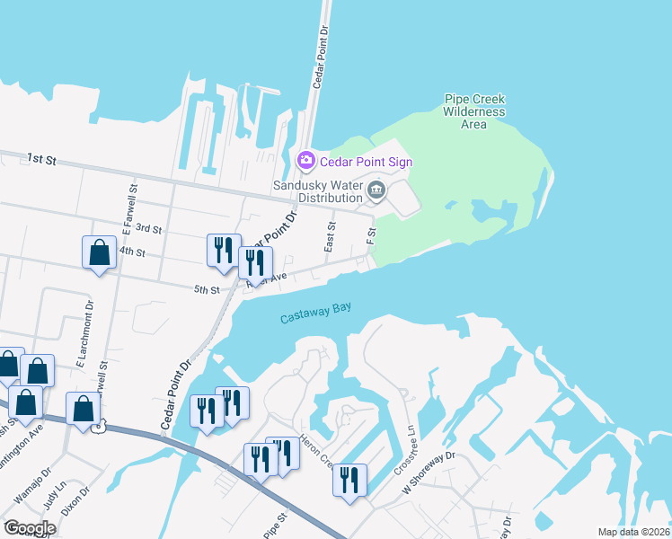 map of restaurants, bars, coffee shops, grocery stores, and more near 2312 River Avenue in Sandusky