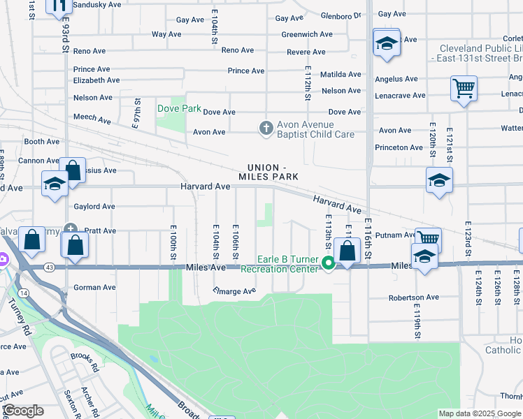 map of restaurants, bars, coffee shops, grocery stores, and more near 4076 East 110th Street in Cleveland