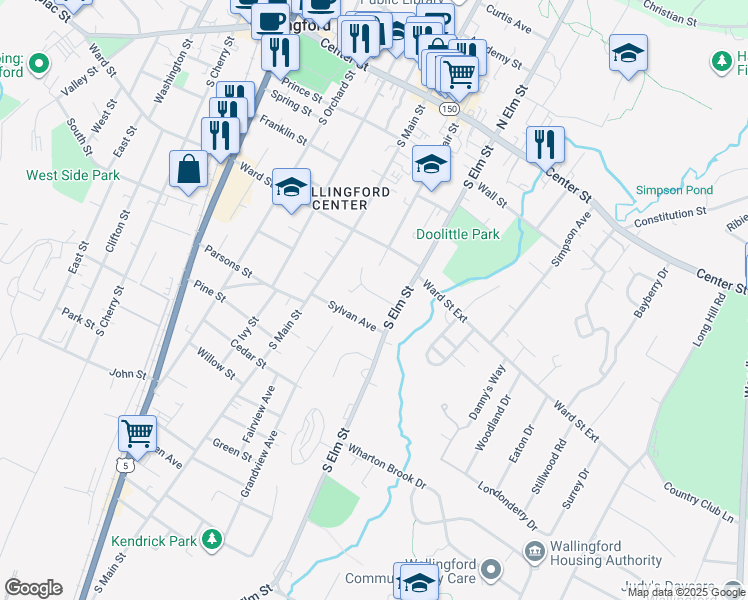 map of restaurants, bars, coffee shops, grocery stores, and more near 7901 Elm Hill Drive in Wallingford