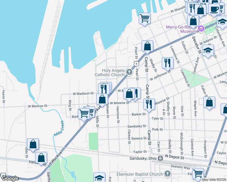map of restaurants, bars, coffee shops, grocery stores, and more near 539 Tiffin Avenue in Sandusky