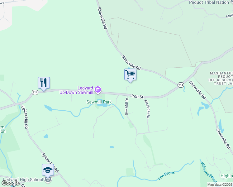 map of restaurants, bars, coffee shops, grocery stores, and more near 193 Iron Street in Ledyard