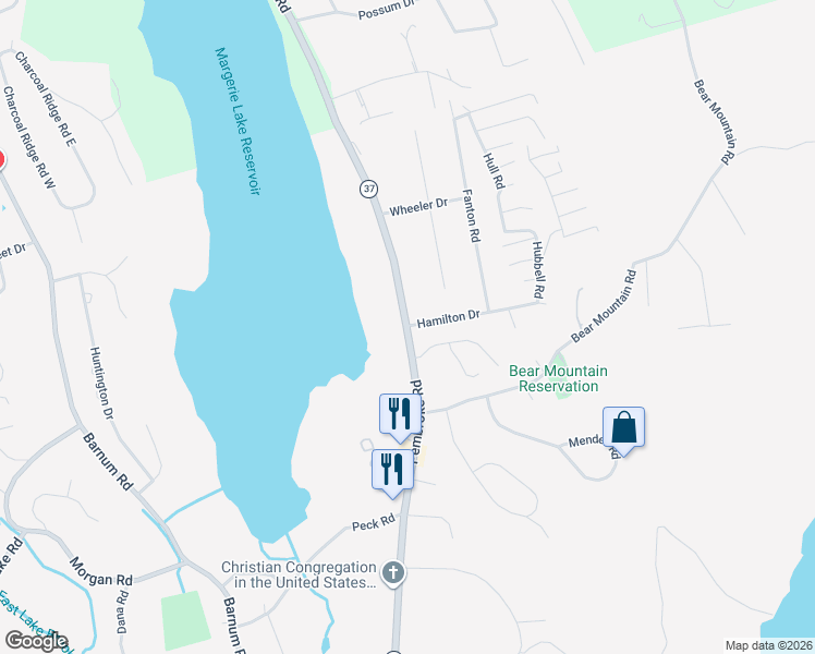 map of restaurants, bars, coffee shops, grocery stores, and more near 1 Hamilton Drive in Danbury