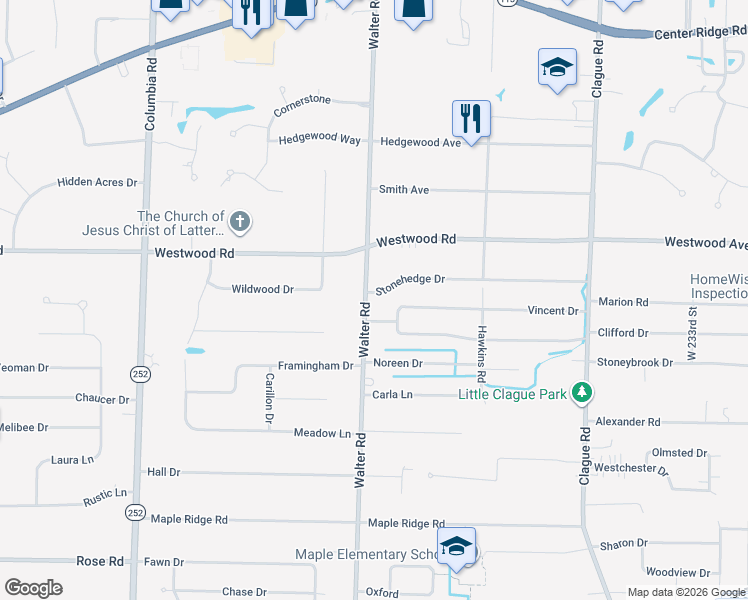 map of restaurants, bars, coffee shops, grocery stores, and more near 2755 Walter Road in North Olmsted
