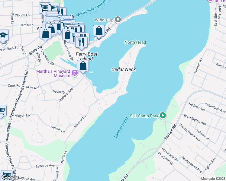 map of restaurants, bars, coffee shops, grocery stores, and more near 60 Hines Point Road in Tisbury