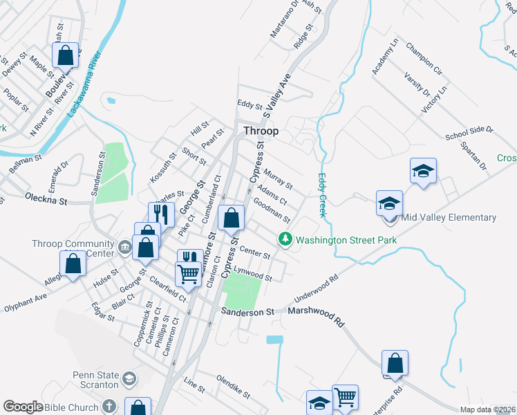 map of restaurants, bars, coffee shops, grocery stores, and more near 812 Goodman St in Throop