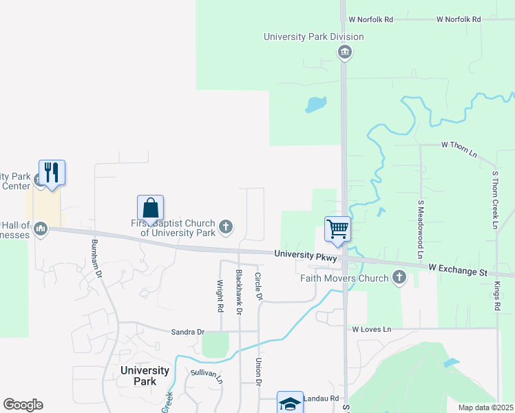 map of restaurants, bars, coffee shops, grocery stores, and more near 680 Cassandra Lane in University Park