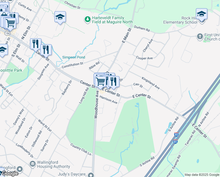 map of restaurants, bars, coffee shops, grocery stores, and more near 824 East Center Street in Wallingford