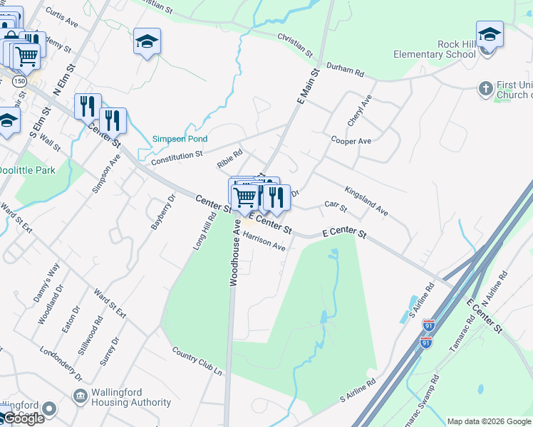 map of restaurants, bars, coffee shops, grocery stores, and more near 824 East Center Street in Wallingford
