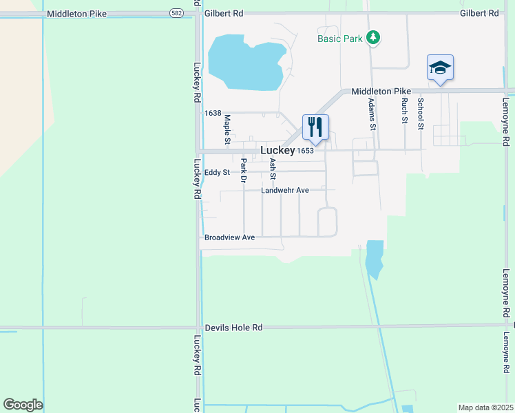 map of restaurants, bars, coffee shops, grocery stores, and more near 333 Wayne Avenue in Luckey