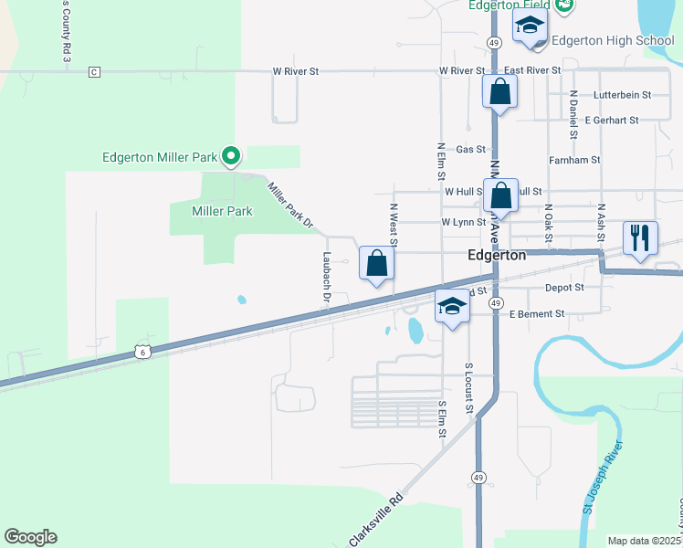 map of restaurants, bars, coffee shops, grocery stores, and more near 124 Laubach Drive in Edgerton