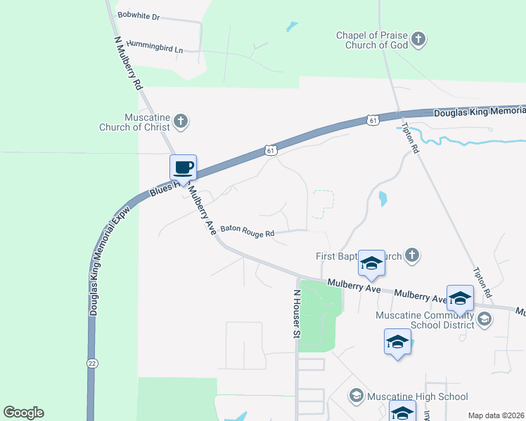 map of restaurants, bars, coffee shops, grocery stores, and more near 3317 Anastasia Pl in Muscatine