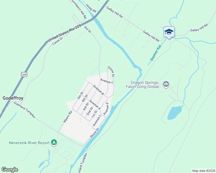 map of restaurants, bars, coffee shops, grocery stores, and more near 8 Grove Street in Godeffroy