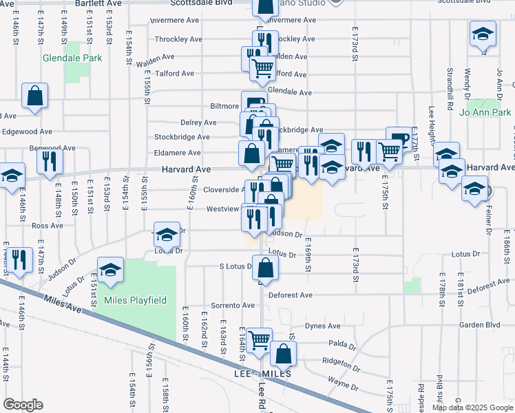 map of restaurants, bars, coffee shops, grocery stores, and more near 16417 Westview Avenue in Cleveland
