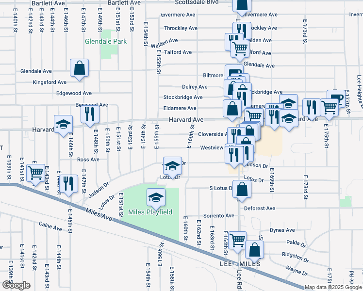 map of restaurants, bars, coffee shops, grocery stores, and more near 15811 Westview Avenue in Cleveland