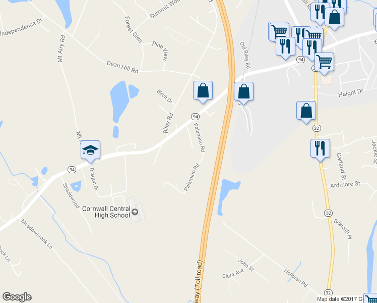 map of restaurants, bars, coffee shops, grocery stores, and more near 30 Gerow Lane in New Windsor