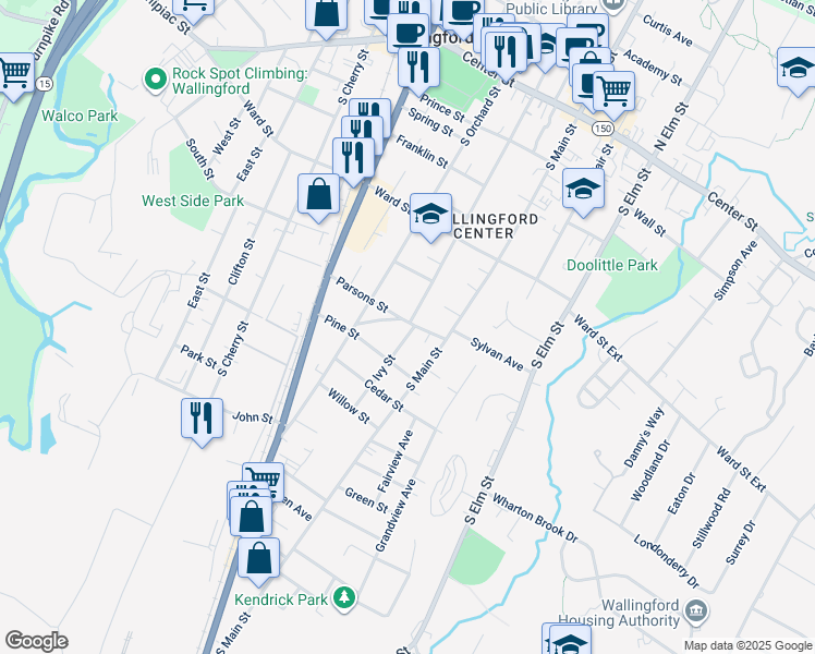 map of restaurants, bars, coffee shops, grocery stores, and more near 251 Ivy Street in Wallingford