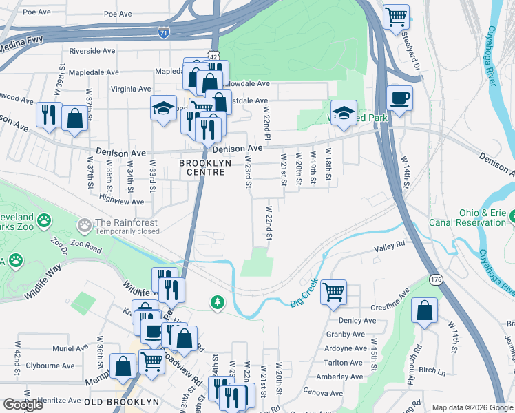 map of restaurants, bars, coffee shops, grocery stores, and more near 3937 West 23rd Street in Cleveland