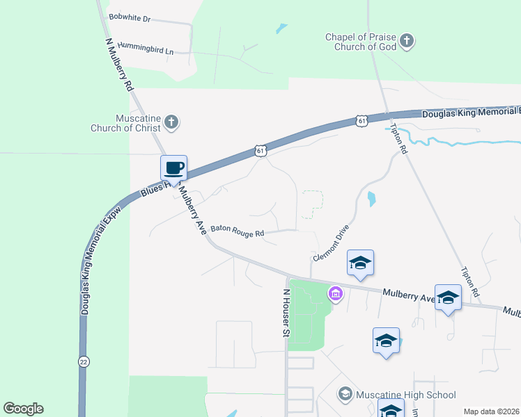 map of restaurants, bars, coffee shops, grocery stores, and more near 3317 Anastasia Pl in Muscatine