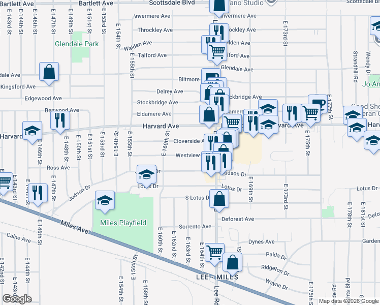 map of restaurants, bars, coffee shops, grocery stores, and more near 16215 Westview Avenue in Cleveland