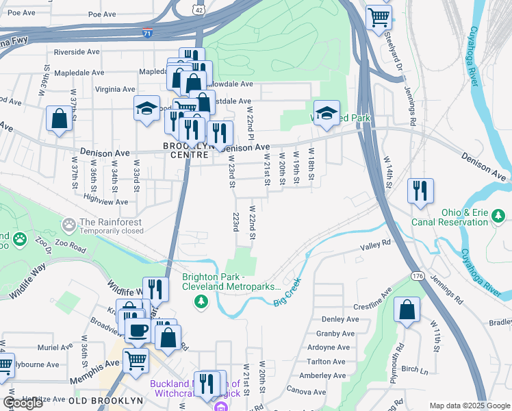 map of restaurants, bars, coffee shops, grocery stores, and more near 3929 West 22nd Street in Cleveland