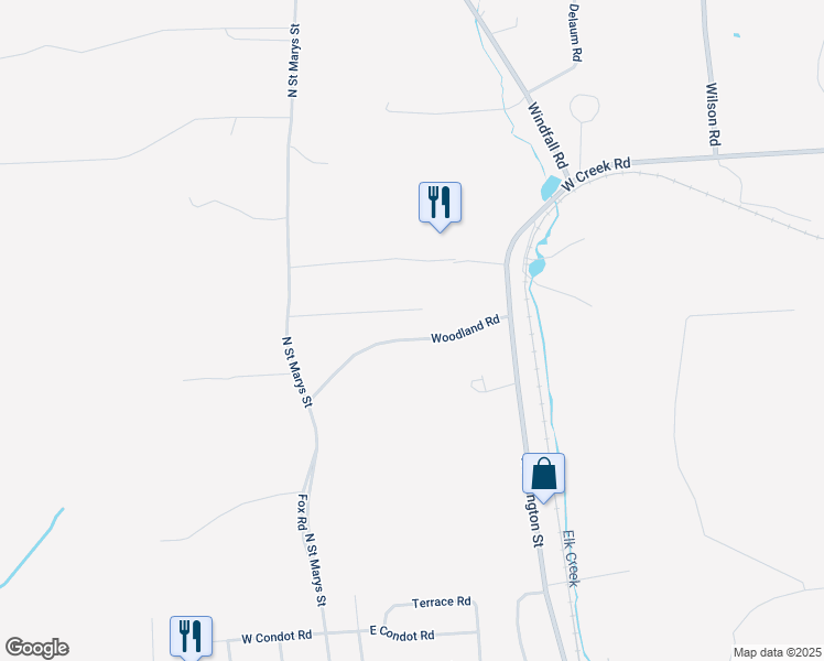 map of restaurants, bars, coffee shops, grocery stores, and more near 129-131 Woodland Road in Saint Marys