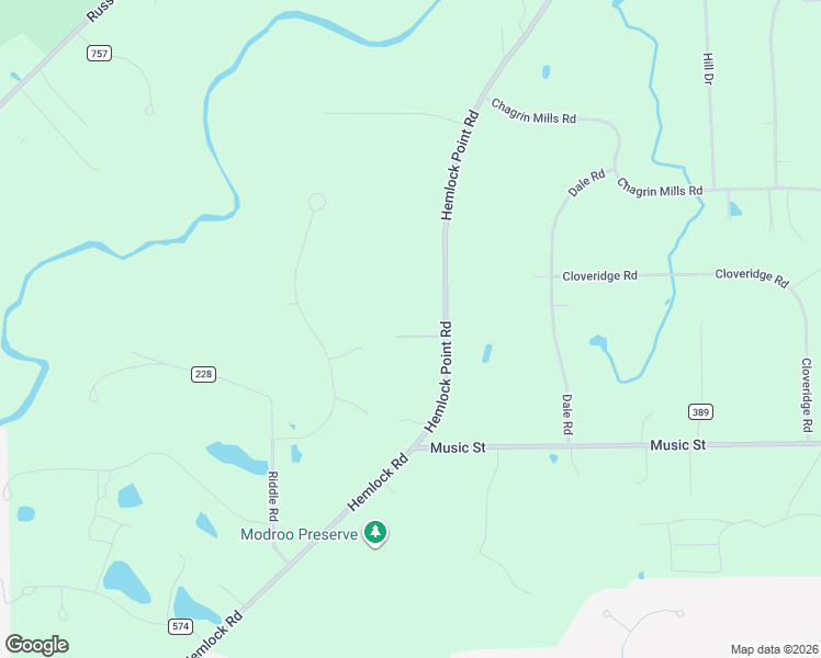 map of restaurants, bars, coffee shops, grocery stores, and more near 15404 Hemlock Point Road in Chagrin Falls