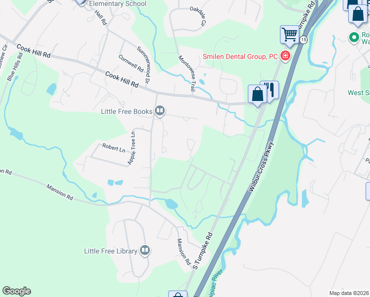 map of restaurants, bars, coffee shops, grocery stores, and more near 215 Brentwood Drive in Wallingford