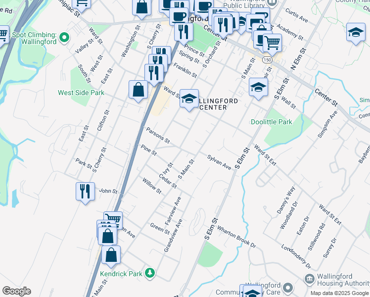 map of restaurants, bars, coffee shops, grocery stores, and more near 251 Ivy Street in Wallingford