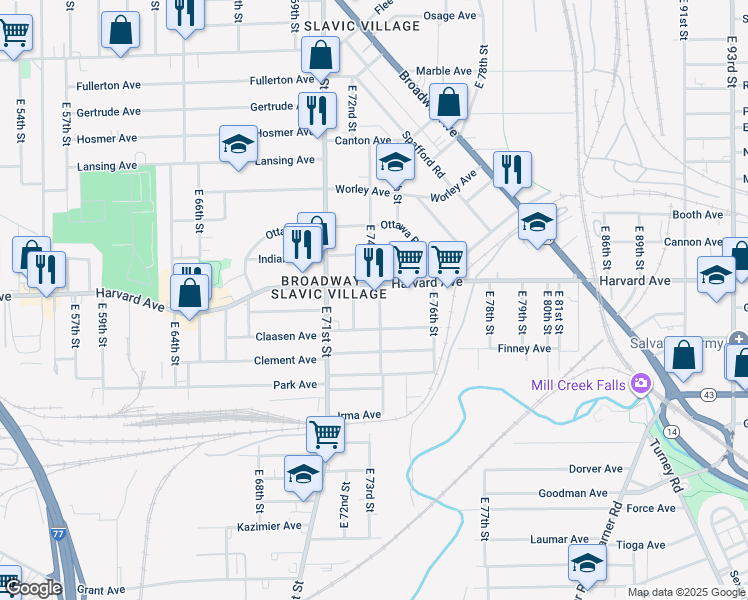 map of restaurants, bars, coffee shops, grocery stores, and more near 4071 East 72nd Street in Cleveland